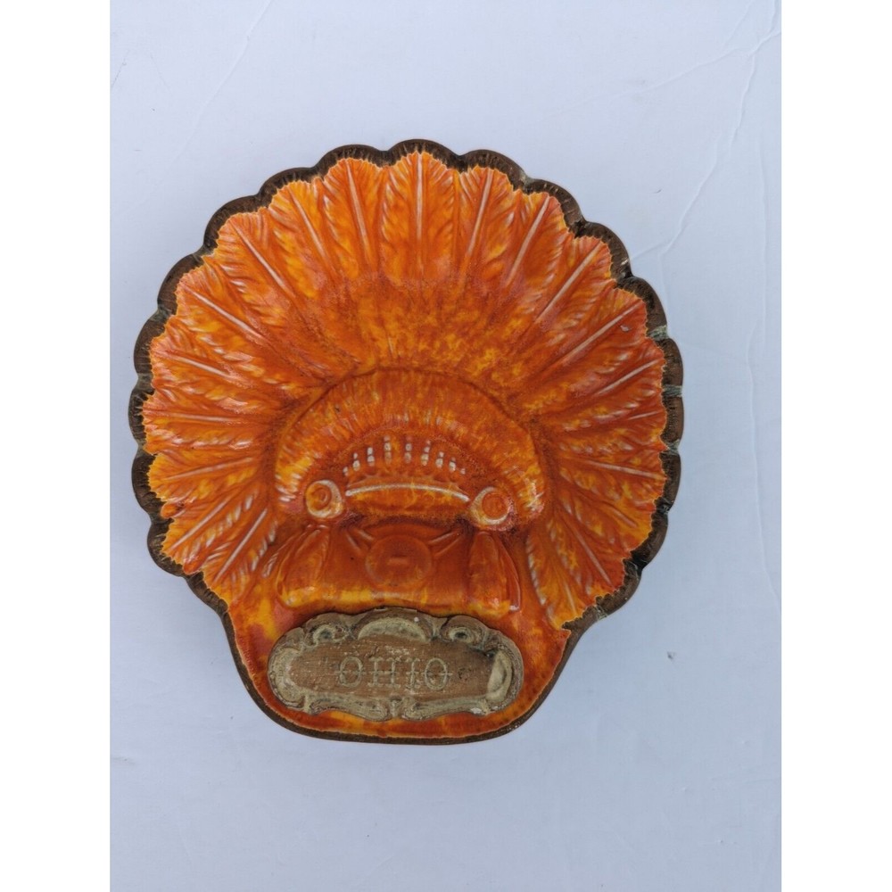 Vintage 1960s Treasure Craft  Shell  Trinket Dish Lava Glaze OHIO USA MCM Aztec